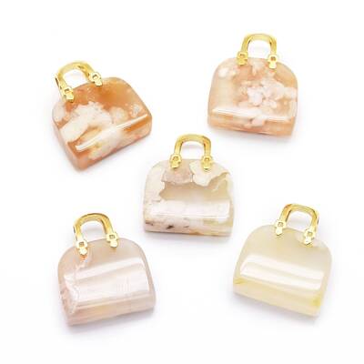 Natural Cherry Blossom Agate Brass Pendants