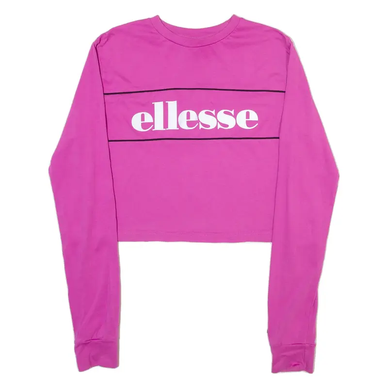 ELLESSE Cropped Womens T-Shirt Pink Long Sleeve Crew Neck UK 10
