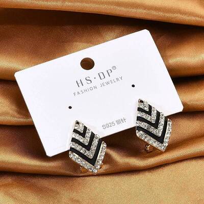 Brass Rhinestone Stud Earrings