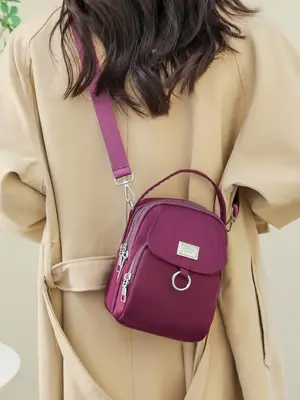 Women's Solid Color Metal Patched Design Zipper Crossbody Bag, Fashionable Phone Wallet Bag for Daily Used