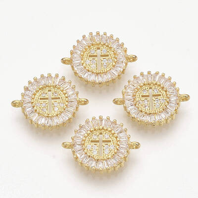 Brass Micro Pave Clear Cubic Zirconia Links connectors