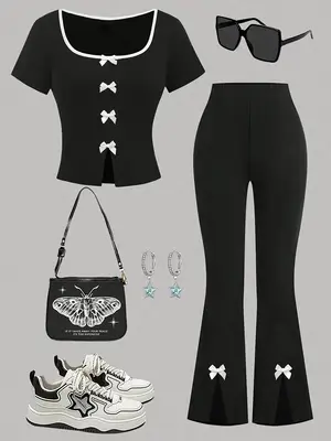 Girl's Short Sleeve Tee & Pants Set, Casual T-shirt & Trousers for Daily Wear, Kids Cute Summer Clothes, Summer Clothing Set