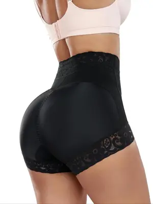 Women's Contrast Lace High Waist Shapewear Shorts, High Stretch Seamless Shaper, Tummy Control Butt Lifter, Ladies Shapewear ...