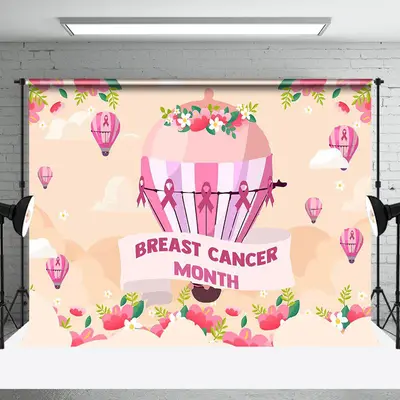 Pink Hot Air Balloon Breast Cancer Month Backdrop
