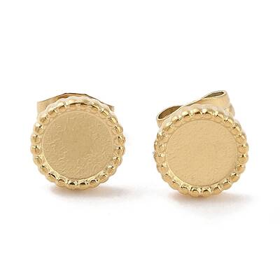 Ion Plating(IP) 304 Stainless Steel Flat Round Stud Earrings for Women