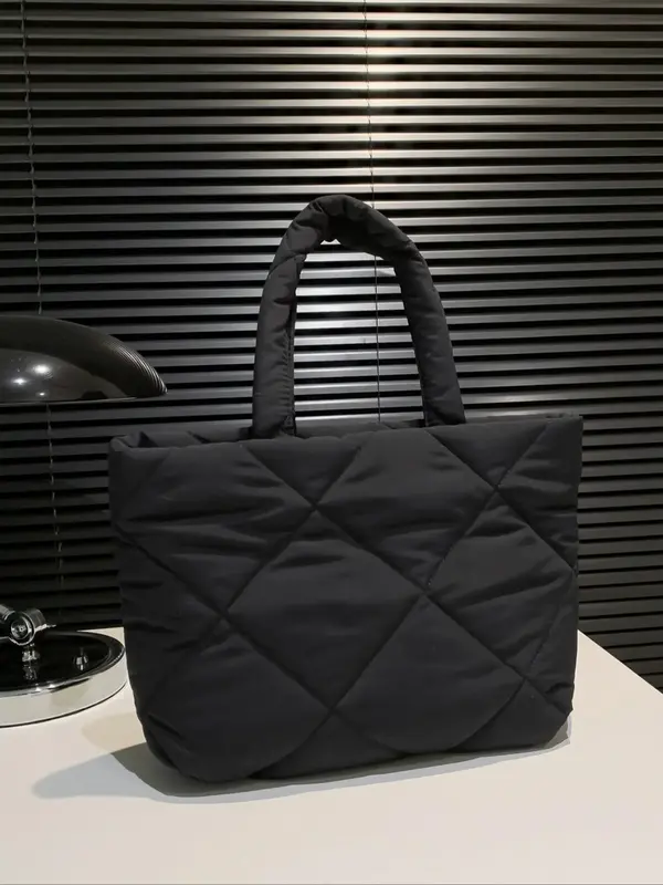 Women's Casual Minimalist Quilted Puffer Tote Bag, Trendy Large Capacity Padded Shoulder Bag, Chic All-match Tote Bag for Dai...