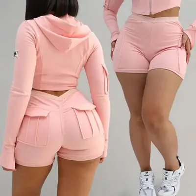 High Quality Tracksuit Slim Fit Skinny Tracksuit Crop Top Two Piece