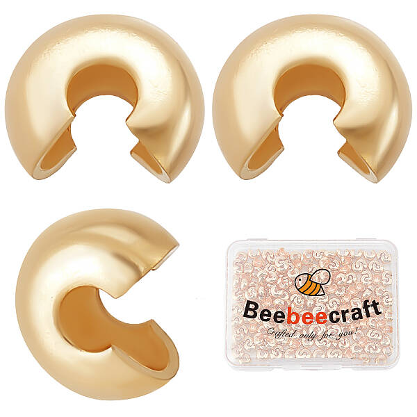 Beebeecraft 200Pcs/Box Crimp Beads Covers 18K Gold Plated Brass Half Round Open Crimp Beads Knot Covers Caps 5mm for DIY Jewe...
