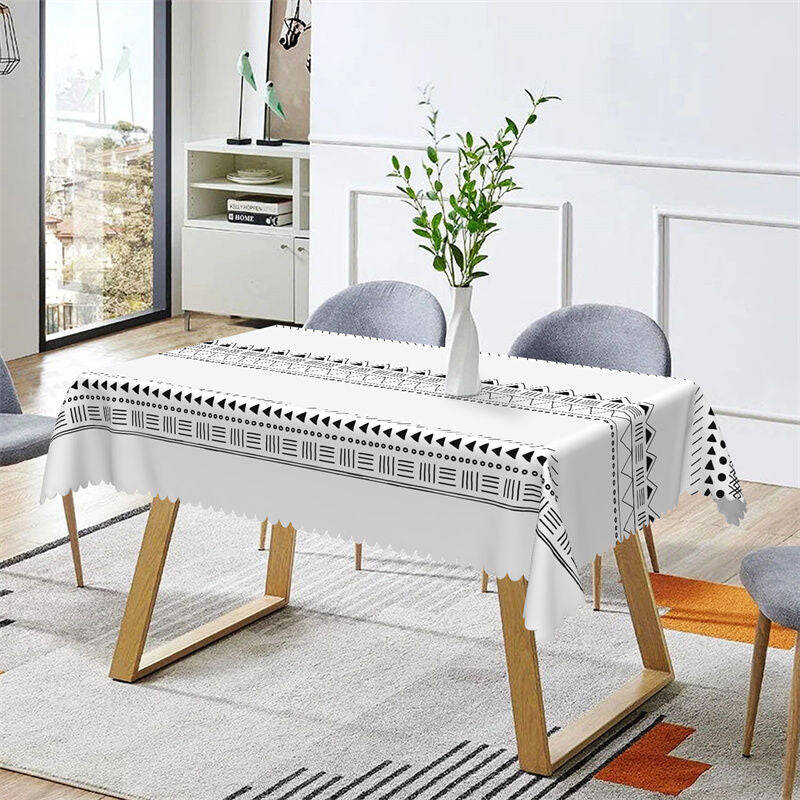 Simple White Geometric Lines Rectangle Tablecloth - Aperturee