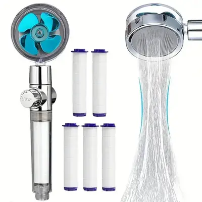 High-pressure Turbo Fan Shower Head with 5 Replacement Filters, 360° Rotating Handheld Shower Heads, Bathroom Accessory for ...