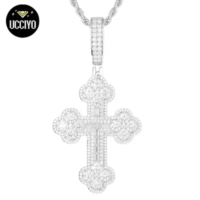 【#P441】S925 Sterling Silver Synthetic Moissanite Pendant Necklace Cross Pendant Fashion Suitable for Men and Women Hip Ho...