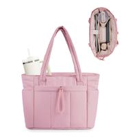 Wandering Nature Puffer Tote Bag for Women – Quilted Laptop Shoulder Bag with Cup Holder, Trolley Sleeve, and Multiple Comp...
