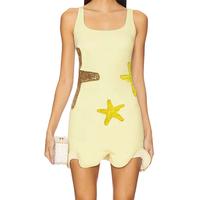 Women's Mini Bodycon DressFit Stylish Starfish Embroidery Ruffled Trim Sleeveless Knitted Dress