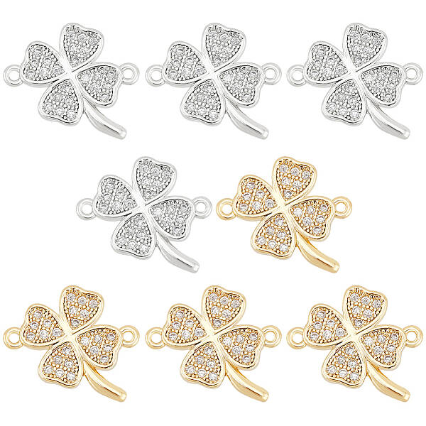 8Pcs 2 Colors Brass Micro Pave Cubic Zirconia Connector Charms