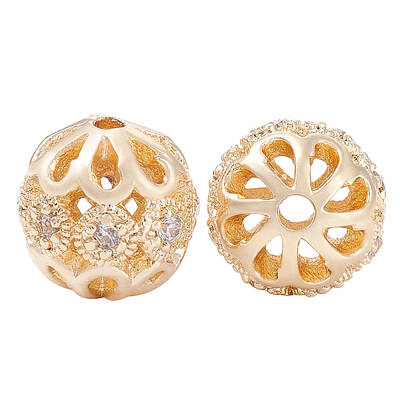 BENECREAT 10Pcs 14K Gold Plated Brass Micro Pave Clear Cubic Zirconia Beads