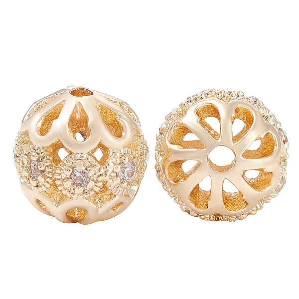 BENECREAT 10Pcs 14K Gold Plated Brass Micro Pave Clear Cubic Zirconia Beads