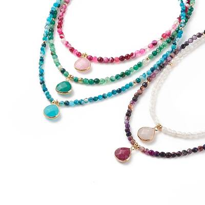 Teardrop Pendant Necklace with Round Beaded Chains