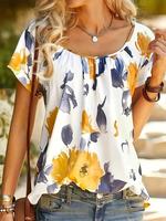 Women's Floral Print Raglan Sleeve Blouse, Casual Short Sleeve Round Neck Top for All Seasons, Bohemian Summer Tops, Ladies C...