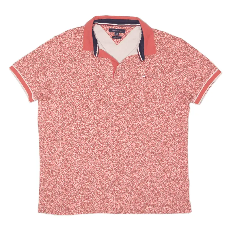 TOMMY HILFIGER Slim Fit Polo Shirt Pink Floral Short Sleeve Mens L