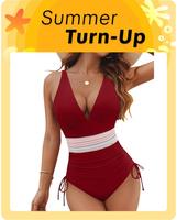 Blooming Jelly Women Tummy Control Swimsuits One Piece Slimming Modest Bathing Suit Color Block Drawstring Swim Suits Outdoor...