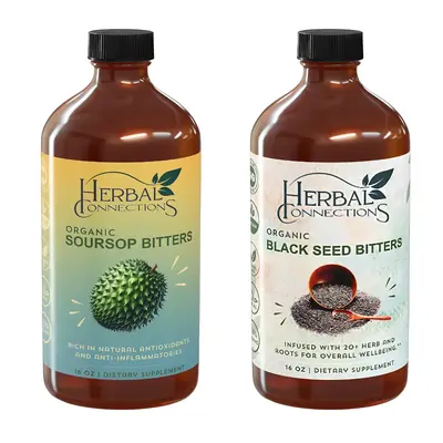 Organic Soursop & Black Seed Bitters Bundle - Herbal Connections- 16 Oz Natural value digestive vital health herbal blend Hea...