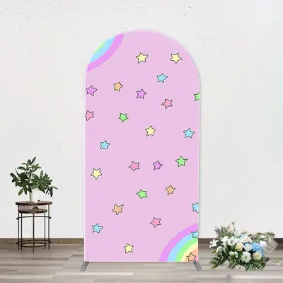Pink Rainbow Stars Colorful Arch Birthday Backdrop
