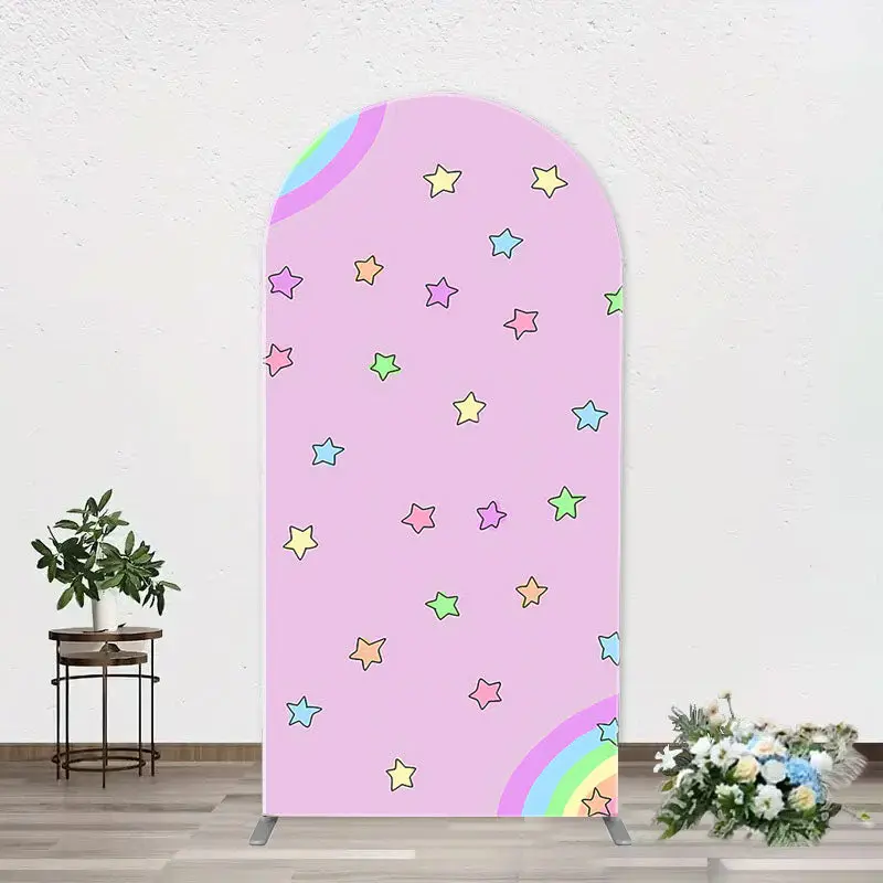 Pink Rainbow Stars Colorful Arch Birthday Backdrop
