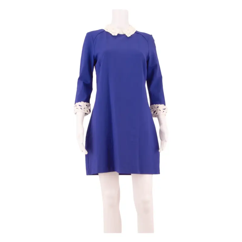 TED BAKER Womens Shift Dress Blue Viscose Long Sleeve Knee Length UK 12