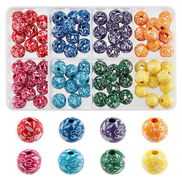 Printed Natural Wooden Beads