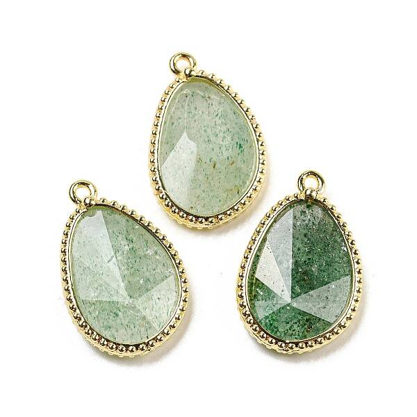 Natural Green Strawberry Quartz Faceted Pendants