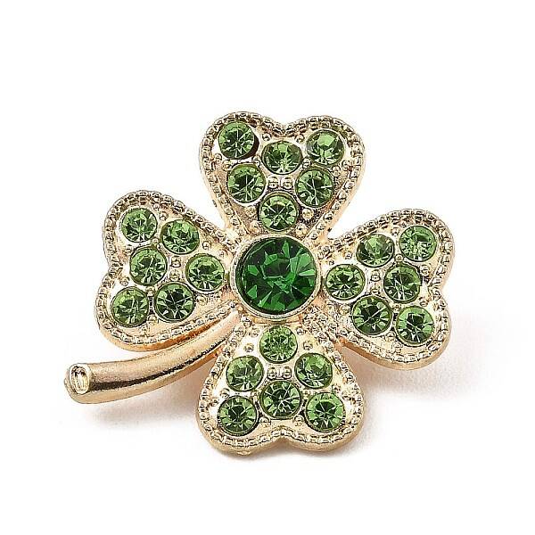 Alloy Glass Rhinestone Clover Brooches