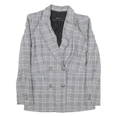 ZARA BASIC Double Breasted Blazer Jacket Grey Check Womens S