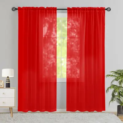 Solid Color Sheer Curtain, 2 Counts Privacy Rod Pocket Window Curtain, Home Decor Supplies for Living Room, Bedroom, Kitchen