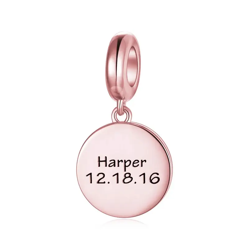 Sterling Silver with Rose Gold Plated Personalized Engraving Round Disc Dangle Charm