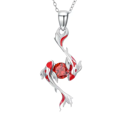 14K White Gold Cubic Zirconia Fish Pendant Necklace