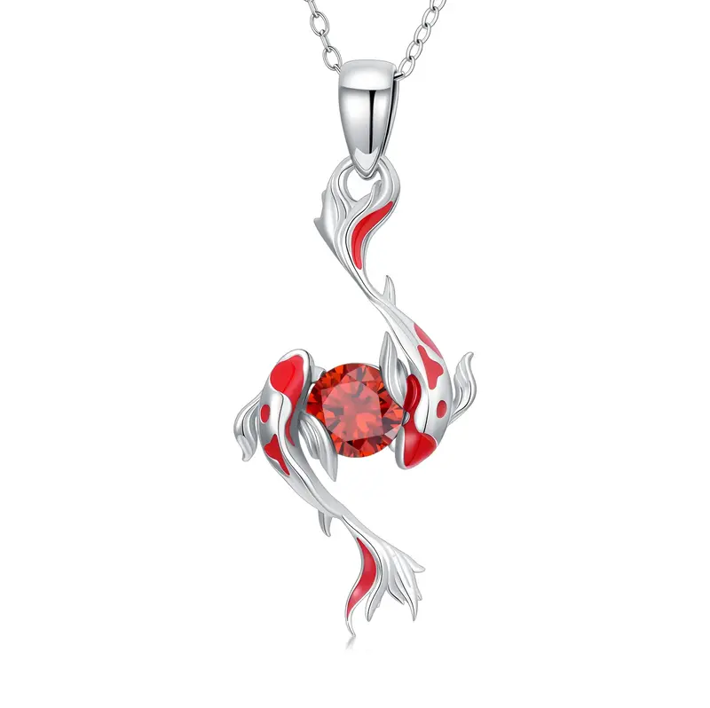 14K White Gold Cubic Zirconia Fish Pendant Necklace