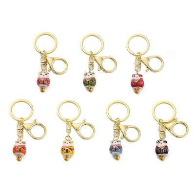 Fortune Cat Porcelain Pendant Keychain