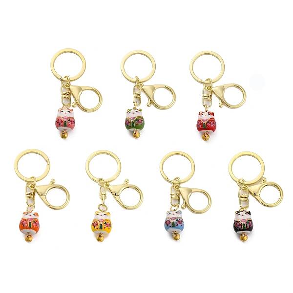 Fortune Cat Porcelain Pendant Keychain
