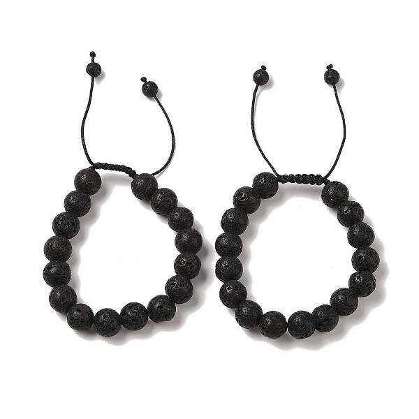 10mm Round Natural Lava Rock Braided Bead Bracelets