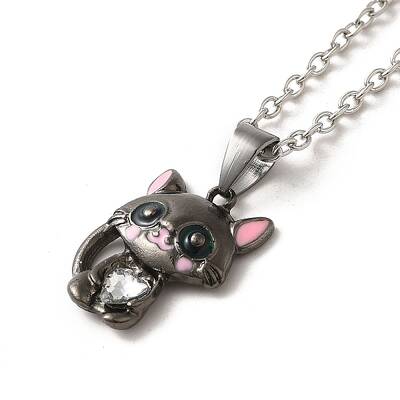 Alloy Rhinestone Cat Pendant Necklace