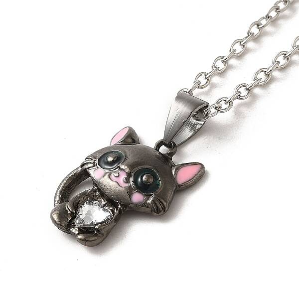 Alloy Rhinestone Cat Pendant Necklace