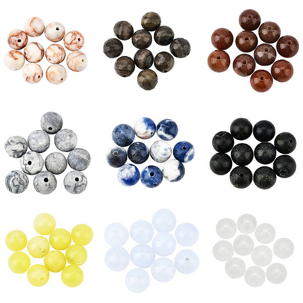 90 Pcs 9 Styles Natural Gemstone Beads