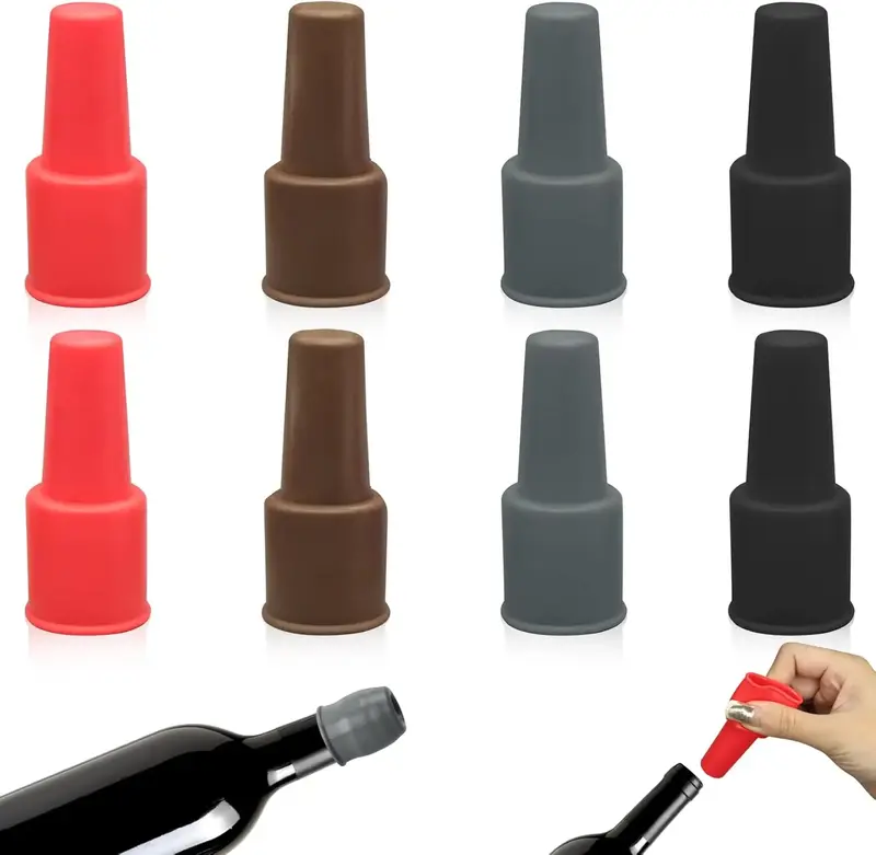 8Pcs Silicone Wine Stopper for Wine Bottles, Reusable Sparkling Wine Bottle Stopper, Silicone Wine Seal Stopper, Wine Bottle ...