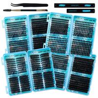 Individual False Eyelashes Kit, 4 Styles Mixed Length & Curl False Eyelashes with Bond & Seal & Lash Remover & Tweezers & Bru...