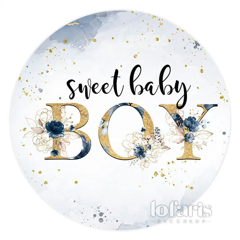 Aperturee Dark Blue Flower Sweet Boy Circle Baby Shower Backdrop | Round Party Backdrop | Circle Background For Party | Round...