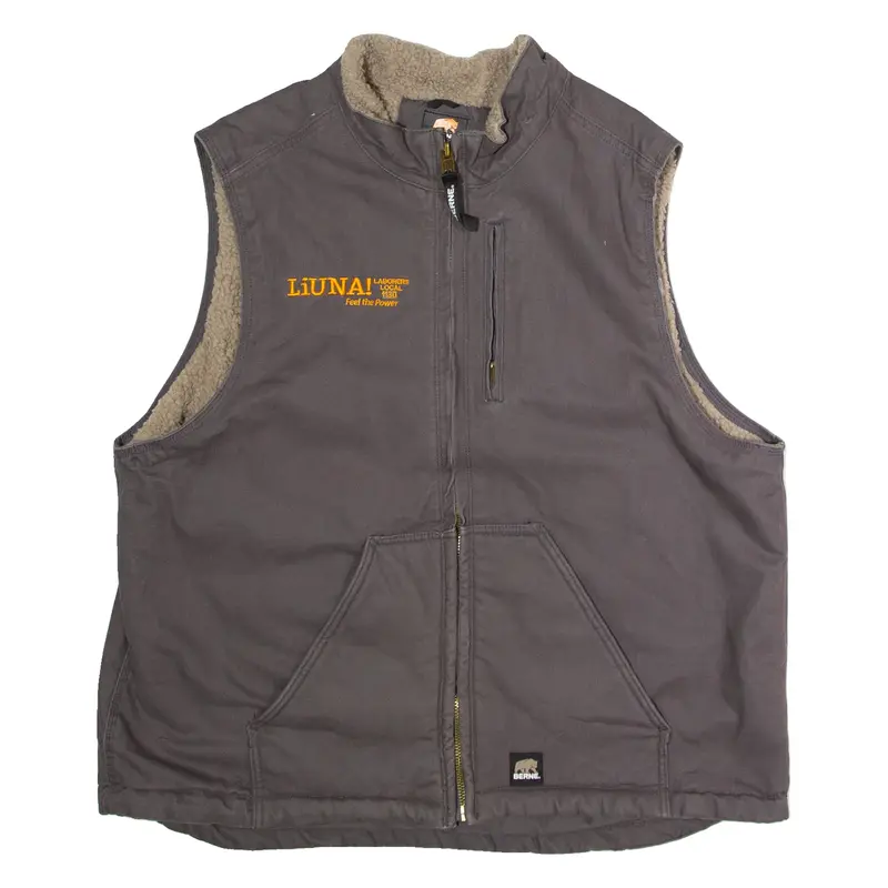 BERNE LiUNA! SHerpa Lined Mens Workwear Gilet Grey Canvas USA 2XL
