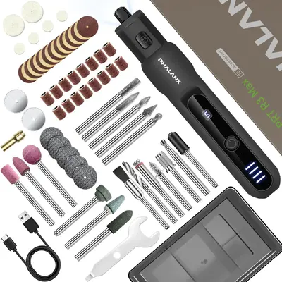 Rotary Tool - 3.7V Cordless Rotary Tool Kit LED Ring Work Light, 2.0Ah Li-ion Battery 5 Speed 70 Accessories Power Rotary Too...