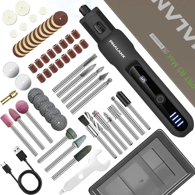 Rotary Tool - 3.7V Cordless Rotary Tool Kit LED Ring Work Light, 2.0Ah Li-ion Battery 5 Speed 70 Accessories Power Rotary Too...