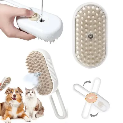 3 in 1 Cat Steam Brush, 1 Box Rechargeable Self-cleaning Steam Cat Grooming Brush, Pet Hair Removal Brush, Dog & Cat Grooming...