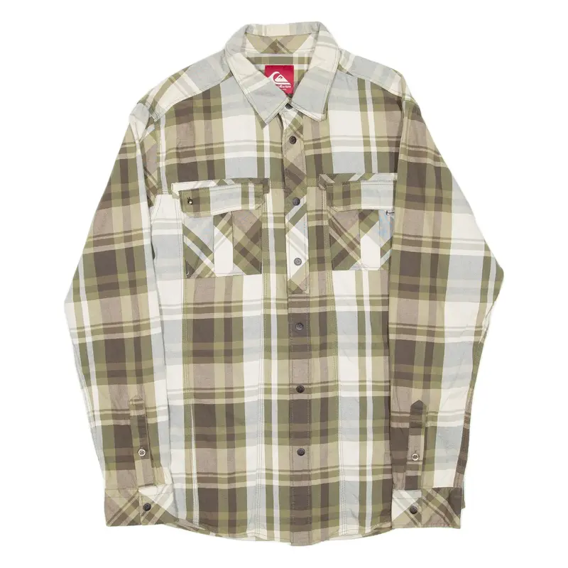 QUIKSILVER Mens Shirt Green Check Long Sleeve L